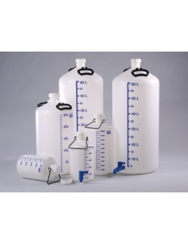 Storage bottle with stopcock connection HD-PE blue litre scale