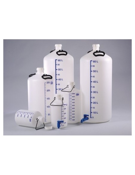 Storage bottle with stopcock connection HD-PE blue litre scale