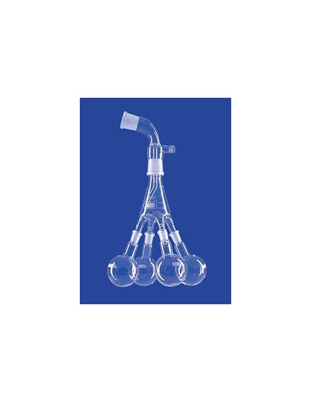 Destilliervorlage Bredt 4 Kolben NS14/23 gebogen Glas obere