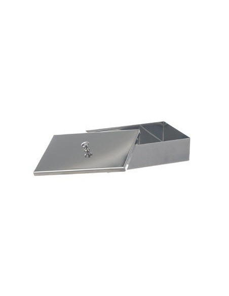Instruments tray with lid with knob 18/10 steel WxDxH 300x200x50
