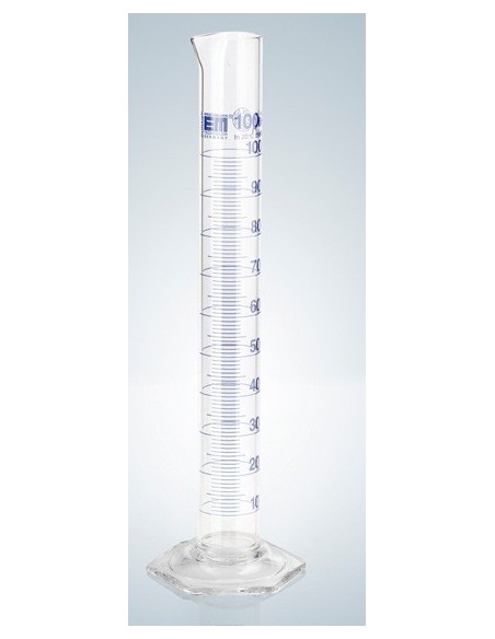 Measuring cylinder 5 ml Duran class A ring graduation CC blue