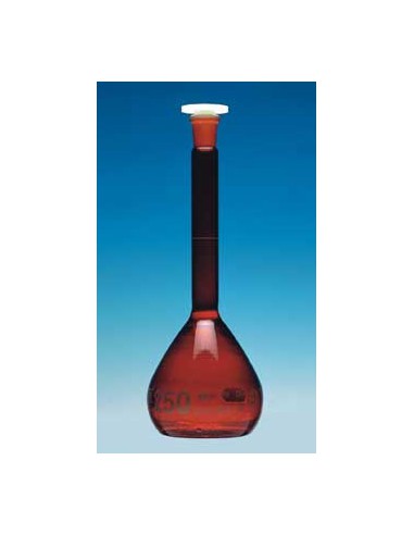 Volumetric flask 100 ml Duran amber class A CC poly stopper NS