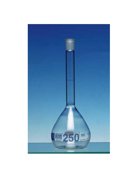 Volumetric flask 50 ml Duran class A CC no stopper blue