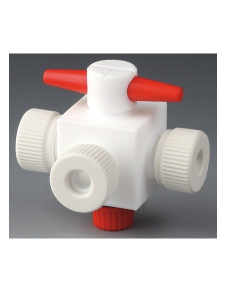 3- Wege-Kegel-Hahn PTFE für Schlauch Außen Ø 6 mm