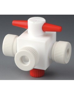 3- Wege-Kegel-Hahn PTFE für Schlauch Außen Ø 10 mm