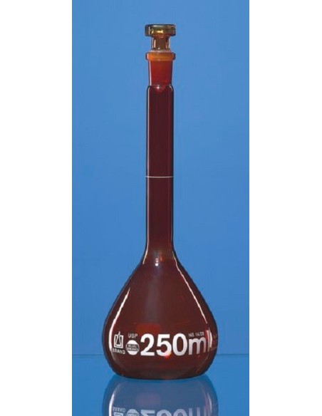 Messkolben 100 ml Boro 3.3 braun USP KB Glasstopfen NS14/23 VE