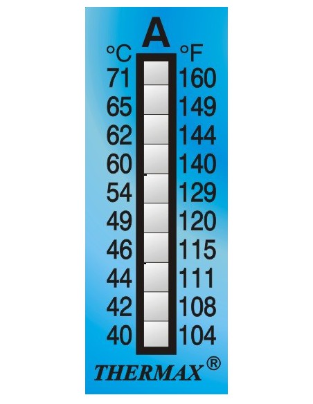 Thermax 10 Level Strips 35x15 mm measuring range +40 to +71°C