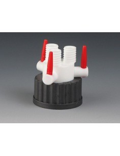 Zakrętka GL45 PPS z 3 szyjkami GL 14 i 3 kraniki PTFE