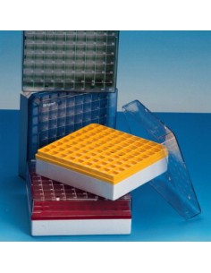 Pudełka krio PC żółty 133x133x52 mm 9x9 do kriofiolek 1/2mL