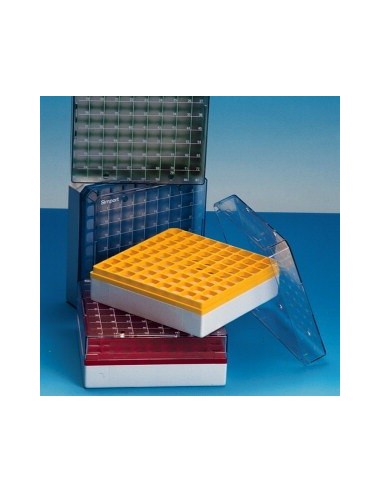 Pudełka krio PC czerwony 133x133x95 mm 9x9 miejsc do kriofiolek